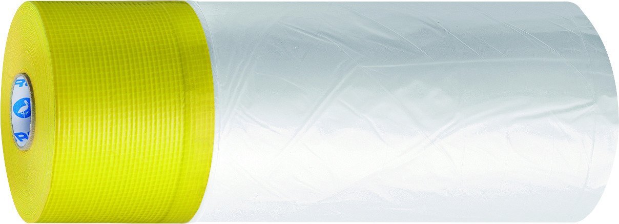 Covering film with adhesive tape for rough plaster